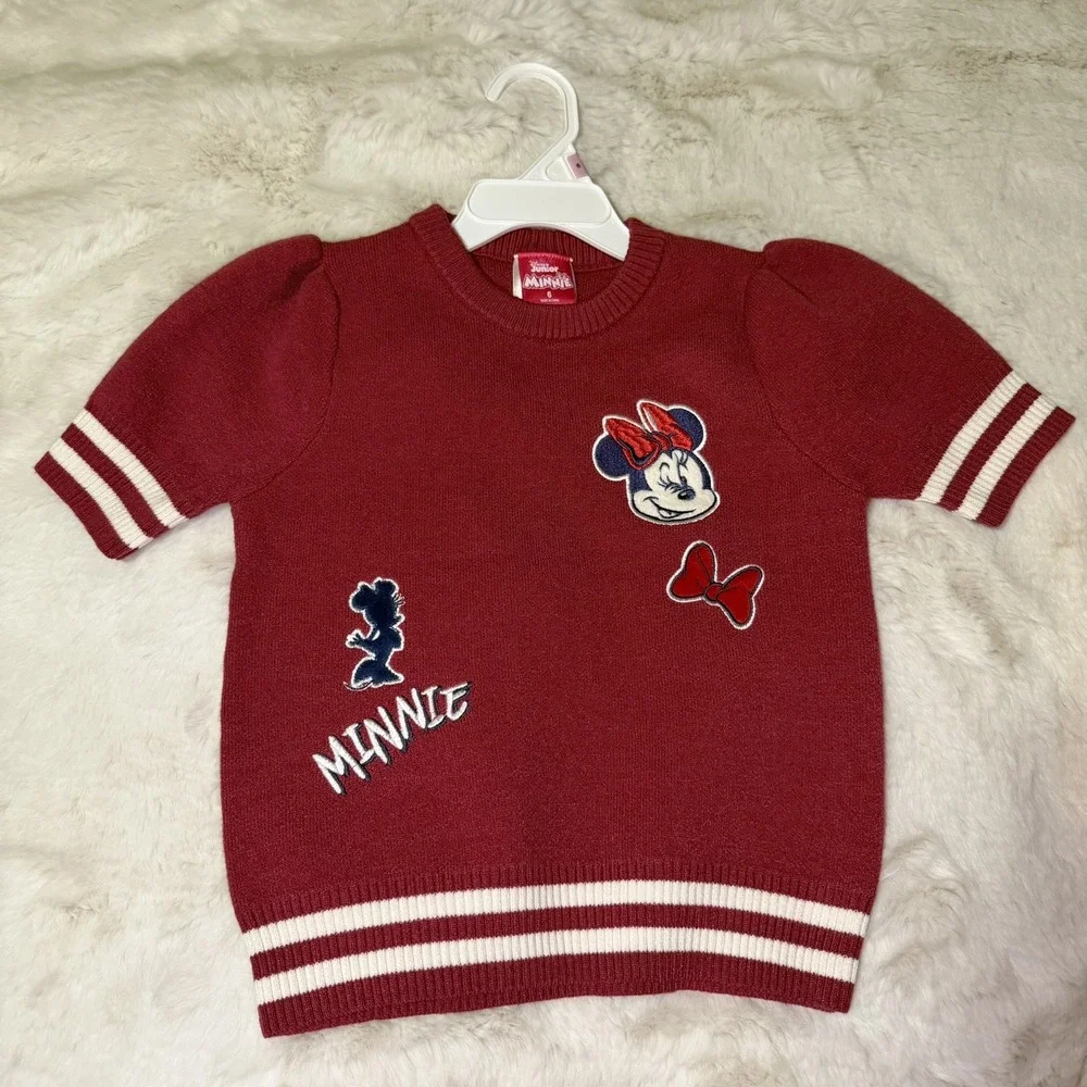 NEW Disney Minnie Mouse Short Sleeve Sweater & Varsity Skirt Set Burgundy Size 6